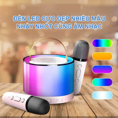 Loa Bluetooth Mini Karaoke Không Dây, Kèm 2 Mic, Âm Thanh Sống Động, Đèn LED 16 Màu - HÀNG CHÍNH HÃNG MINIIN