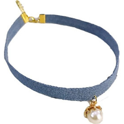 Vòng cổ choker tattoo vải bò xanh gắn hạt V76