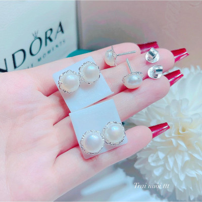 Bông tai bạc nụ trai chốt ren xoáy chất liệu bạc s925 MS0650