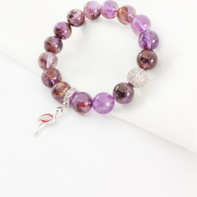 Vòng tay mệnh hỏa, thổ đá thạch anh ưu linh tím mix charm quả cầu đính đá