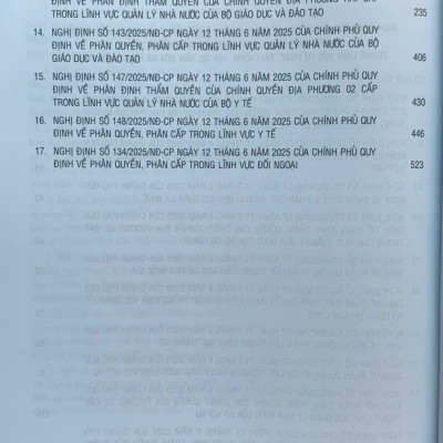 Hệ thống các nghị định của Chính phủ về phân quyền, phân cấp, phân định thẩm quyền giữa Chính phủ và chính quyền địa phương 2 cấp trong lĩnh vực tư pháp, tài chính, nội vụ, văn hóa - xã hội và đối ngoại (có hiệu lực thi hành từ 01/7/2025)