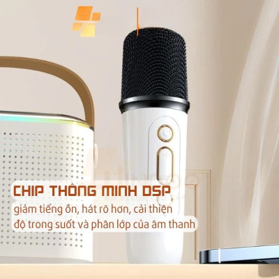Loa Bluetooth mini kèm 2 micro hát karaoke không dây - Mic hát karaoke âm thanh chất lượng lọc âm khử nhiễu LED RGB - Hàng Nhập Khẩu