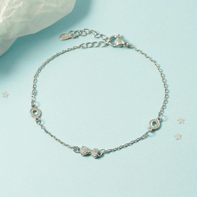 Lắc tay nữ bạc 925 mặt nơ đính đá tấm dễ thương Dế Bạc - LT4658