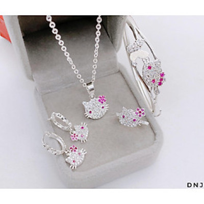 Bộ trang sức trẻ em mặt kitty bằng bạc MS37c