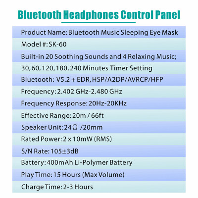 Mặt Nạ Che Mắt Ngủ Có Tai nghe Bluetooth 5.2 3D Ice Silk Nghe Nhạc Thư Giãn, Tập Luyện Yoga, Tránh ánh sáng và âm thanh, tích hợp tiếng ồn trắng có hẹn giờ - Hàng Chính Hãng