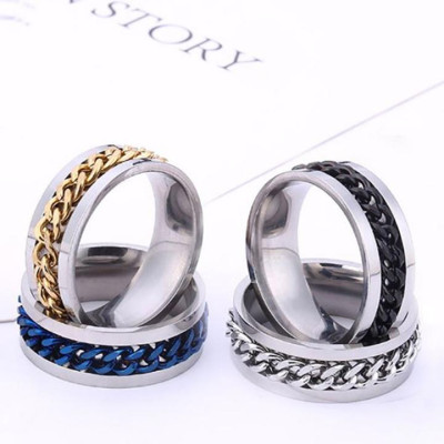 Nhẫn inox phối xích xoay nam nữ nhiều màu cao cấp thời trang thép không gỉ trangsucpt khui bia