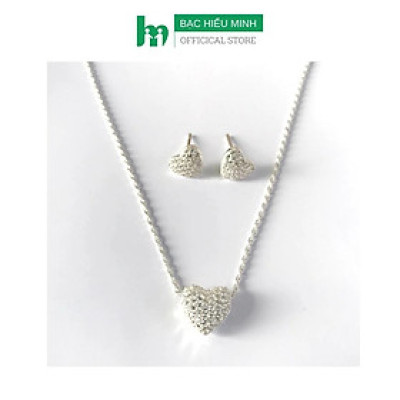 Combo Dây chuyền Hoa tai-Trái tim đính đá- chính hãng BẠC HIỂU MINH BCB003