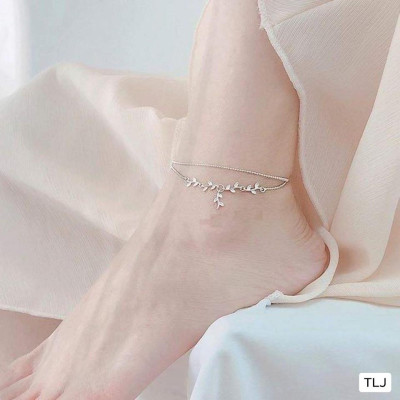 Lắc chân bạc thời trang chất liệu bằng bạc Ý xi kim MS1113