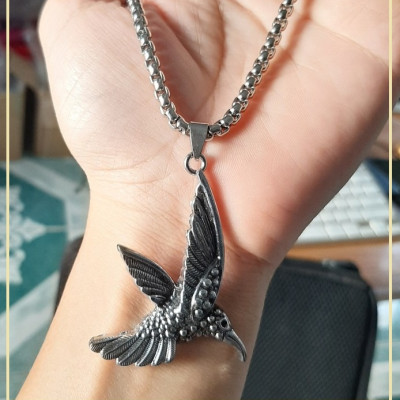 Dây chuyền nam mặt chim Ưng cá tính, mặt hợp kim không gỉ si mạ, dây titanium cao cấp dài 50cm, rộng 3-4mm