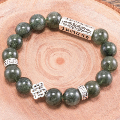 Vòng Tay Đá Thạch Anh Tóc Xanh Phối Charm Kết Đồng Tâm Bạc (12mm) Ngọc Quý Gemstones