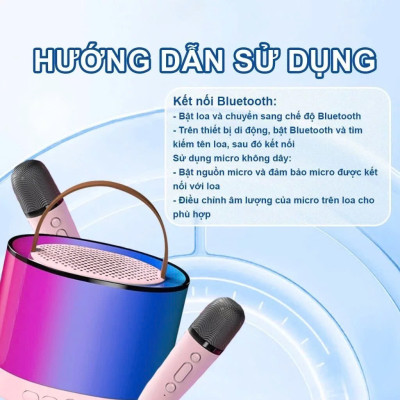 Loa Bluetooth Mini Karaoke Không Dây, Kèm 2 Mic, Âm Thanh Sống Động, Đèn LED 16 Màu - HÀNG CHÍNH HÃNG MINIIN