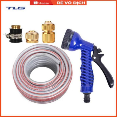 Bộ dây tăng áp 3 lần vòi xịt nước rửa xe, tưới cây loại 20m (cút đồng-nối đồng) 206843