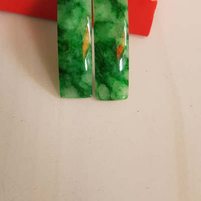 Mặt Lắc Tay miếng cong dài chữ nhật đá cẩm thạch tự nhiên xanh lý sơn thủy đậm vân bóng đẹp Size Dài 41mm x ngang 11mm x dầy 3mm Nữ lên lắc tay bằng vàng đeo sang đẹp món quà tặng Mẹ, người thân ý nghĩa ạ