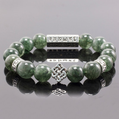 Vòng Tay Đá Thạch Anh Tóc Xanh Phối Charm Kết Đồng Tâm Bạc (12mm) Ngọc Quý Gemstones