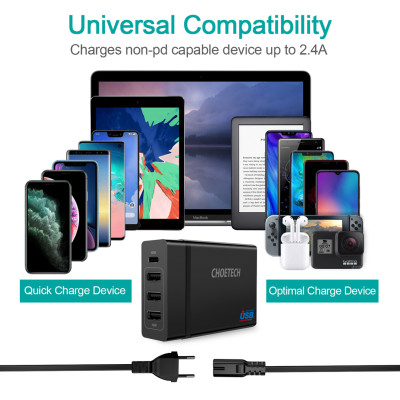 Cóc củ sạc nhanh 72W 3 cổng USB & 1 cổng PD Type-C 3.0 hiệu CHOETECH 1C3UEU-101BK cho điện thoại / máy tính bảng / Macbook / Laptop - Hàng chính hãng