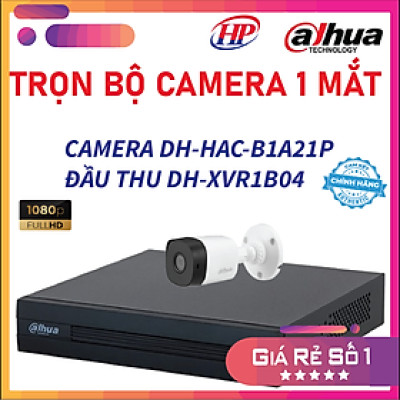 Trọn bộ 1 camera DH-HAC-B1A21P Đầu thu 4 cổng XVR1B04 đầy đủ phụ kiện, Hàng chính hãng