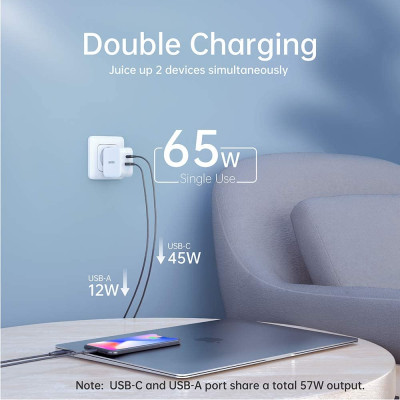 Bộ Củ Sạc Dành Cho Macbook, Laptop, Điện Thoại 65W CHOETECH PD8002 GaN Tech + Type-C to C 100W 1.8M XCC-1002-GY - Hàng Chính Hãng