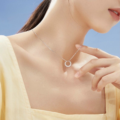 Dây Chuyền Vòng Cổ Bạc Chuẩn 925 Vòng Tròn Đính Đá Giản Đơn DMD460