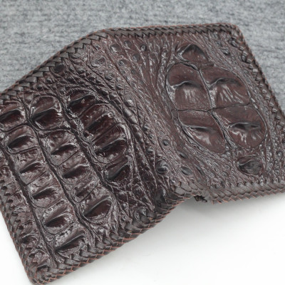 Ví  Da Cá Sấu Lớn Đan Viền Đứng Hai Mặt Đan Viền Songhan Leather WL099.Bóp Da Nam Đan Viền Thủ Công Khâu Tay.Bảo Hành 12 Tháng