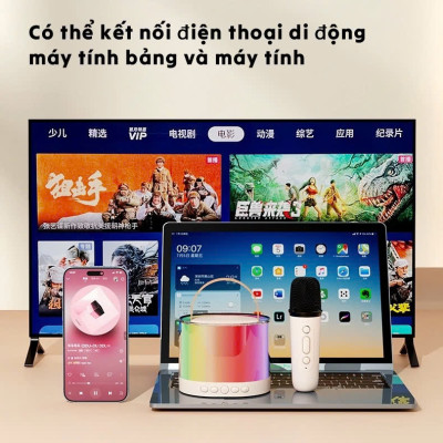 Loa Bluetooth Mini Karaoke Không Dây, Kèm 2 Mic, Âm Thanh Sống Động, Đèn LED 16 Màu - HÀNG CHÍNH HÃNG MINIIN