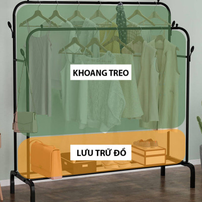 Giá Treo Quần Áo Đôi 2 Thanh Giá Phơi Đồ Để Đồ Tiện Lợi Bằng Thép Carbon Sơn Tĩnh Điện VANDO