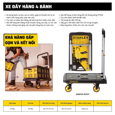 Xe Đẩy Tay 4 Bánh Cao Cấp (Có thể gấp gọn) STANLEY PC517