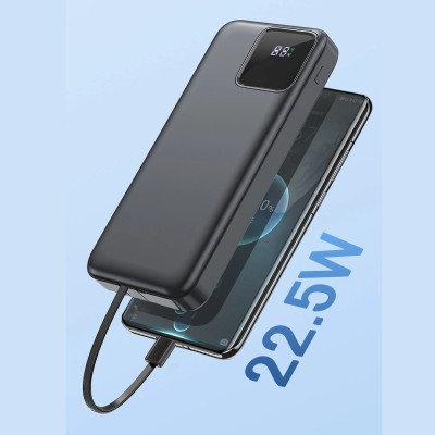 Pin sạc dự phòng 22.5W dung lượng 10.000 mah WIWU JC-18 đính kèm dây sạc iPhone iPad, PD Type-C trang bị đèn LED hiển thị pin - Hàng nhập khẩu