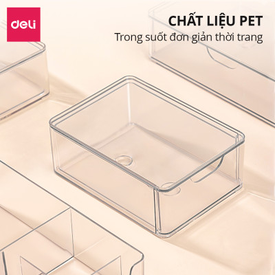 Khay Đựng Đồ Đa Năng Để Bàn Deli - Hộp Đựng Đồ Dùng Học Tập Văn Phòng Phẩm Trong Suốt - Nhiều Ngăn Có Nắp Đậy