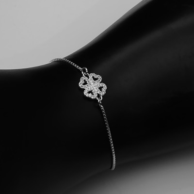 Lắc Tay Nữ Bạc Hiểu Minh LTU475 cỏ 4 lá