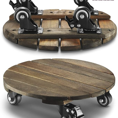 Đế Lót Chậu Cây Có Bánh Xe Cao Cấp ANKAN Hình Tròn Màu Xám Đen R30Cm Tải trọng 150 Kg Gỗ Tràm Bông
