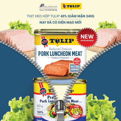 Thịt Heo Hộp 40% Giảm Mặn Tulip 340g - Nhập Khẩu Đan Mạch | Tulip Pork Luncheon Meat 40% Less Sodium 340g