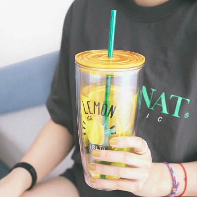 Ly nhựa 2 lớp Lock&Lock màu vàng HAP507YEL 750ml - Hàng chính hãng, có ống hút, có nắp đậy - JoyMall