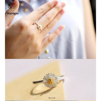 Combo dây chuyền, bông tai, nhẫn và lắc tay bạc 925 Huệ Ngân - Cúc họa mi PP1159-TB