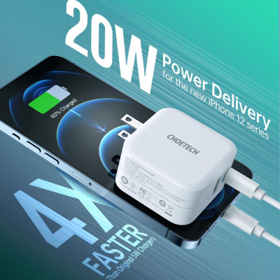 Adapter Củ Sạc 38W CHOETECH PD5002 USB-A Quick Charge 3.0, USB Type C PD 20W - Hàng Chính Hãng