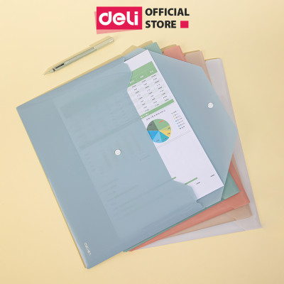 Túi file đựng tài liệu A4 Deli nhiều màu, clear bag bìa đựng tài liệu lưu trữ hồ sơ giấy tờ