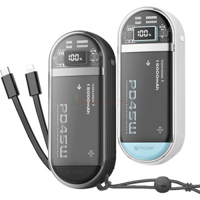 Sạc dự phòng Mazer PowerCharge Link 1545 2Type-C 1USB 15000mAh PD45W M-PC45LINK1545 - Hàng chính hãng