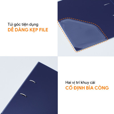 Bìa còng bật A4 5cm-7cm, File càng cua nhẫn chất liệu nhựa PP thương hiệu AO+, màu ON (WB235/WB237)