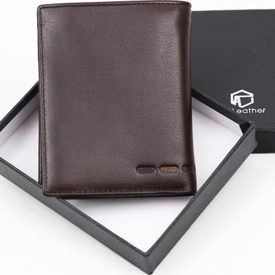 Ví đứng da bò nam cao cấp AT Leather 062 (12 x 9.5 cm) - Nâu