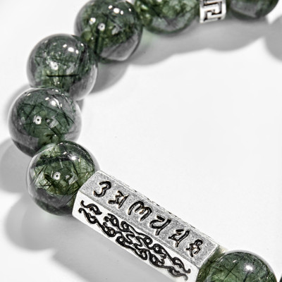 Vòng Tay Đá Thạch Anh Tóc Xanh Phối Charm Kết Đồng Tâm Bạc (12mm) Ngọc Quý Gemstones