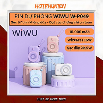 Pin sạc dự phòng không dây từ tính nam châm sạc nhanh 22.5W, dung lượng 10.000 mAh hiệu WIWU W-P049 Tích hợp dây sạc Type C, đạt tiêu chuẩn sạc quốc tế - Hàng nhập khẩu