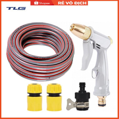 Bộ dây vòi xịt nước rửa xe, tưới cây tăng áp 3 lần, loại 15m (cút nhựa nối 713-1) 206846