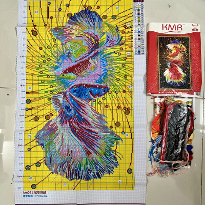 Tranh thêu kín Vũ điệu song ngư KM021, kích thước 50 *90 cm