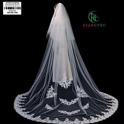 Voan trắng viền ren lớn 7 cụm ren rơi lớn dài 3.2m sp002705