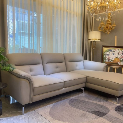 Sofa góc L da bò Italy Juno sofa màu xám SFLCT06 2m6 x 1m6 hàng cao cấp chuẩn da bò nhập khẩu Ý