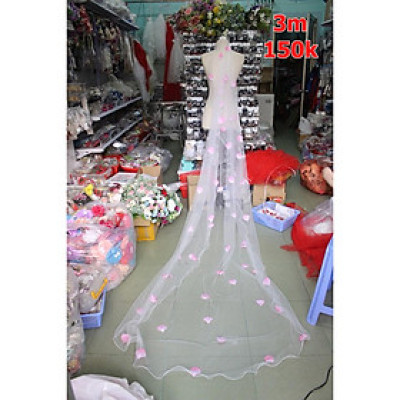 Voan cô dâu đính cánh hồng ngoại cảnh