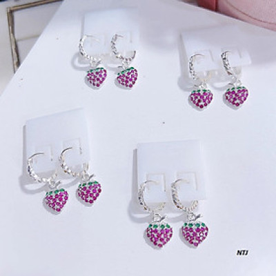 Bông tai trẻ em hình dâu tây chất liệu bạc ta MS055t