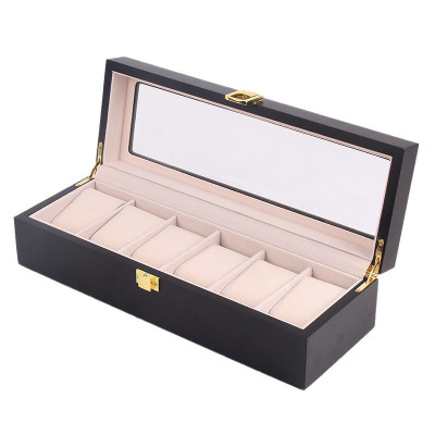 Hộp Đồng Hồ 6 Ngăn SAIKE SAIKE S602 Vỏ Gỗ Sơn Phủ Màu Đen