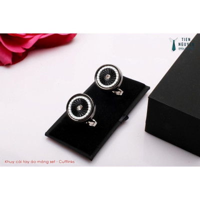 Khuy Cài tay áo Măng Set cao cấp đính đá - cufflinks , Full box, đính đá 2 màu