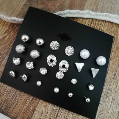 Set 12 bông tai nữ đá nụ xinh xắn