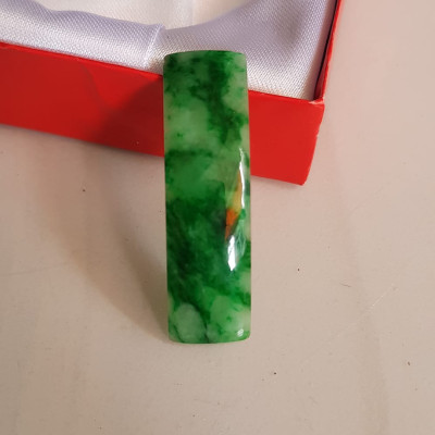 Mặt Lắc Tay miếng cong dài chữ nhật đá cẩm thạch tự nhiên xanh lý sơn thủy đậm vân bóng đẹp Size Dài 41mm x ngang 11mm x dầy 3mm Nữ lên lắc tay bằng vàng đeo sang đẹp món quà tặng Mẹ, người thân ý nghĩa ạ